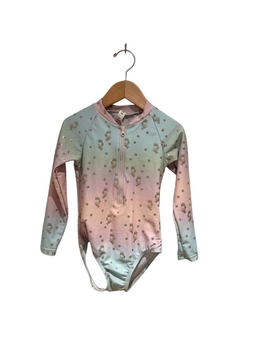 Huxbaby Pastel & Gold Pink and Blue Mermaid Print Rashguard Swimsuit - size 4